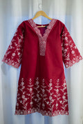 Red dress with white embroidery Code 308